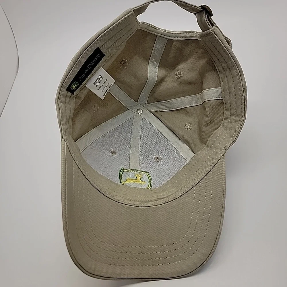 John Deere Classic Logo Hat Cap Adjustable Strap‎ Khaki Embroidered One Size